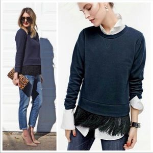 J Crew | Sweatshirt with Fringed Hem Navy Small